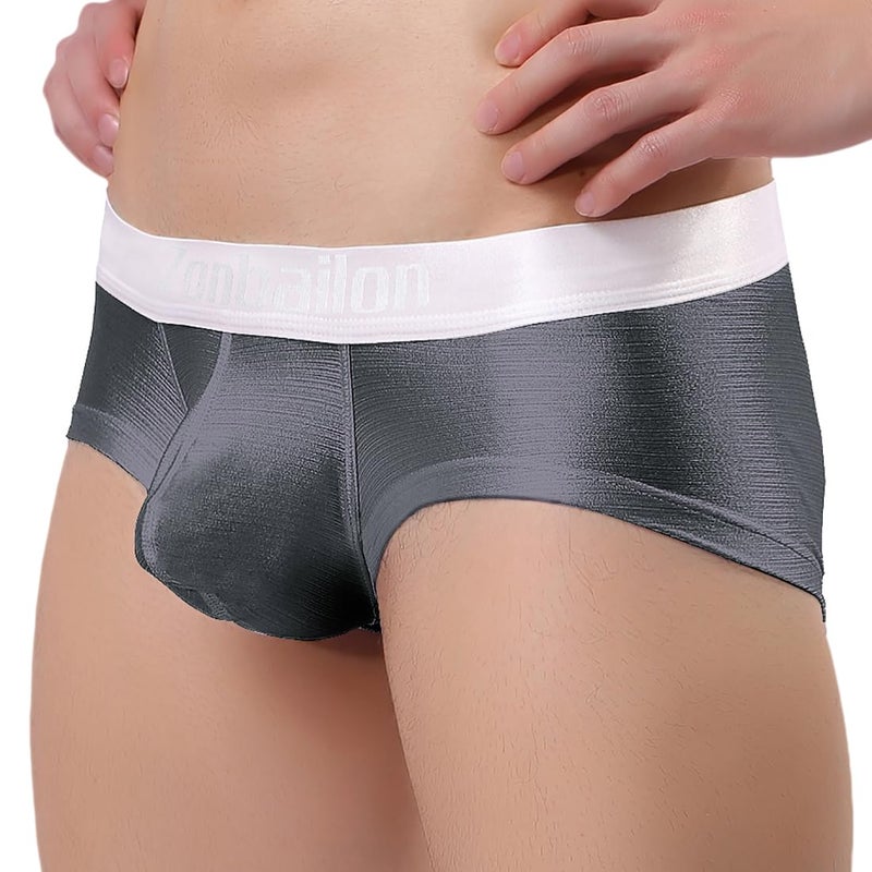 ZONBAILON Men Underwear Sexy Boxer Briefs Low Rise Boxers for Men Soft Silk Tagless Underpants Grey Pack of 4 Size XL - Image 4